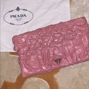 Pink Prada pleated clutch